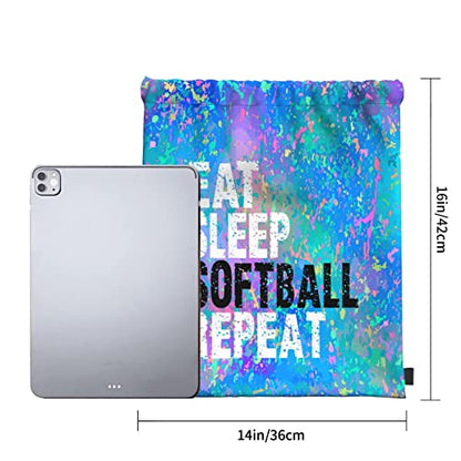 Drawstring Backpack Gym String Bag Sports Drawstring Sackpack For Women Men - color: Eat Sleep Softball Repeat