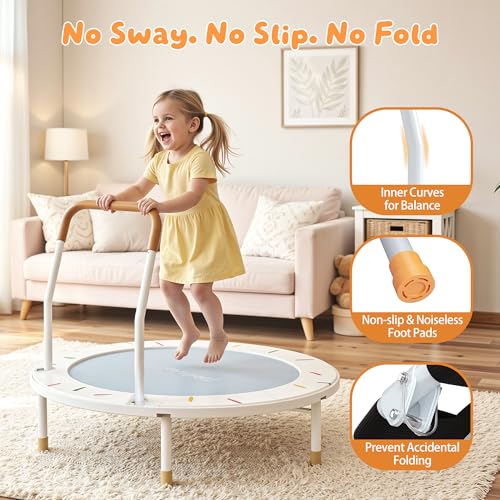 36-Inch Toddler Trampoline with Foam Handle, Foldable Indoor Outdoor Mini Rebounder for Kids Ages 3-6, Safe Elastic Band Design, Non-Slip Oxford Mat, Easy Assembly & Max Load 100 lbs