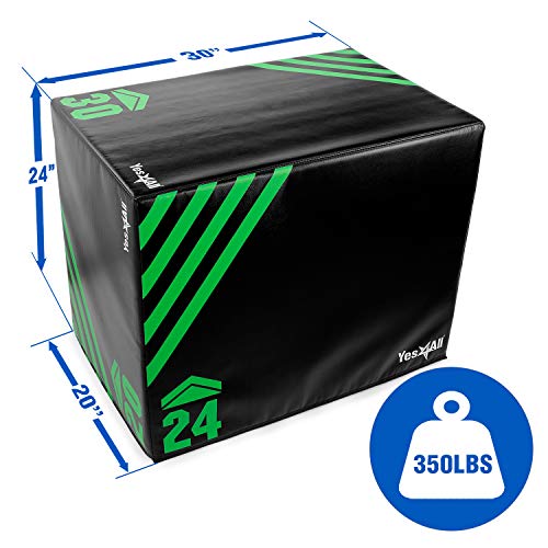 Yes4All 3 in 1 Foam Plyometric Jump Box for Training & Conditioning - Plyo Jump Box for Fitness Workout Exercise - color: Green and Black