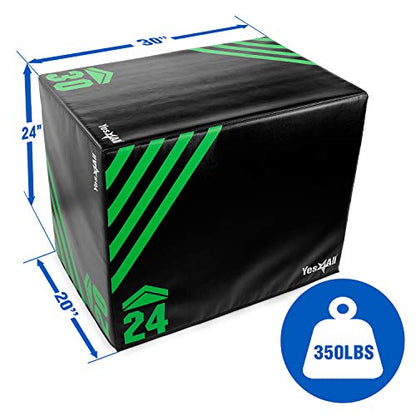 Yes4All 3 in 1 Foam Plyometric Jump Box for Training & Conditioning - Plyo Jump Box for Fitness Workout Exercise - color: Green and Black