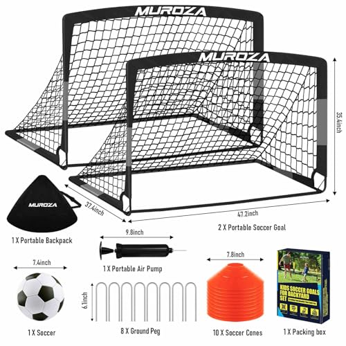 Agility Ladder & Soccer Goal Training Set, 20ft Speed Ladder with Cones, Hurdles, Jump Rope & Parachute, Plus 2 Pack Pop Up Kids Soccer Goals with Ball & Cones for Backyard Sports Practice