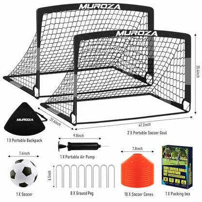 Agility Ladder & Soccer Goal Training Set, 20ft Speed Ladder with Cones, Hurdles, Jump Rope & Parachute, Plus 2 Pack Pop Up Kids Soccer Goals with Ball & Cones for Backyard Sports Practice