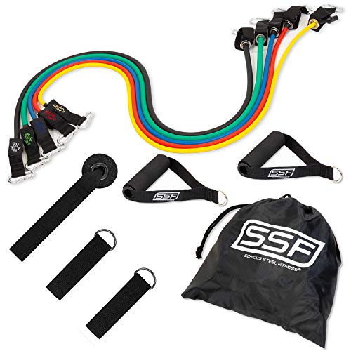 Serious Steel Resistance Tube Band Set Includes Handles, Door Anchor and Ankle Straps (100 lbs Set or 165 lbs Set) - color: Original (Up to 100 lbs)