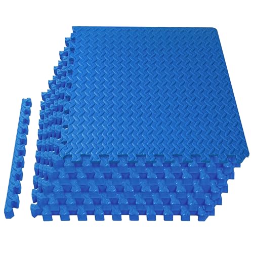 Mat Block APM005BU-1 Torin Interlocking Foam Tiles Puzzle Mats: EVA Gym Mat Flooring Exercise Equipment Mat for Home Gym Equipment, 24 SQ FT, 1/2 inch Thick, 6 Tiles, Blue - color: Blue, size: 24 sq ft, style: 0.5 Inch
