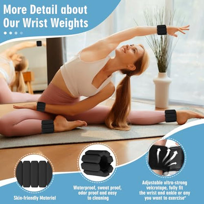 Wrist Weights Set of 2, Wearable Wrist Ankle Weights for Women & Men, Silicone Weighted Bangles Adjustable Arm and Leg Weights for Walking Yoga Pilates Running Dance Gym 2lb