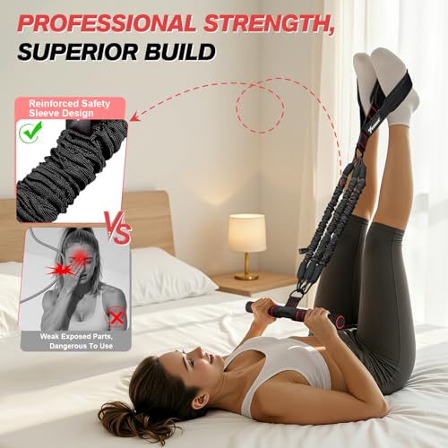 WOQQW Multifunction Pedal Resistance Band with Handle, Upgraded 3 Tube Adjustable Foot Resistance Bands for Core, Arm, Legs, Body Puller Trainer - Sit Up Exercise Equipment for Women Men