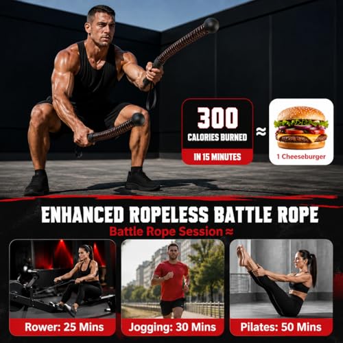 Weighted Ropeless Battle Ropes Home Gym Cordless Heavy Duty Exercise Equipment with Strap Portable Low Impact Cardio Workout Strength HIIT Training Fitness Tool for Arms Core Full Body Father's Day
