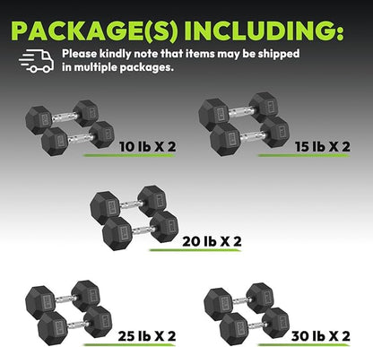 HANDBODE Rubber Coated Hex Dumbbell Set, 90-640 lb - size: 200 lb Set (Pair of 10, 15, 20, 25, 30 lb)