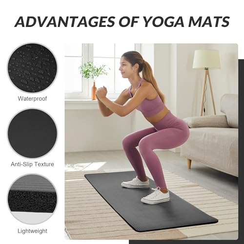 Quality Exercise Yoga Mat, 1/2-Inch Thick High-Density Foam for Full-body workout, Anti-Tear and non-slip Surface, Includes Carry Strap for Home & Studio Workouts,Multiple Options
