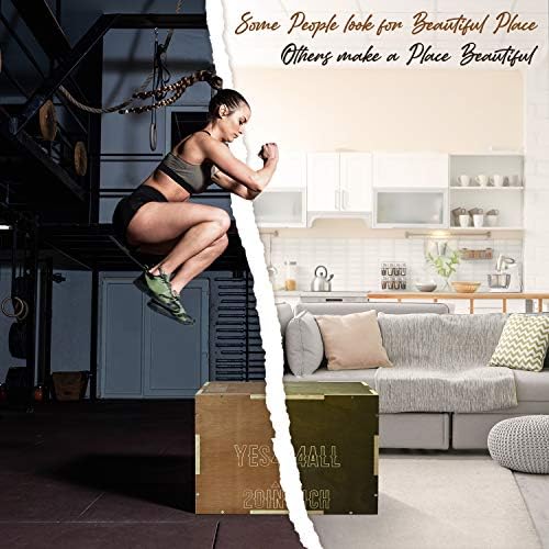 Yes4All Plyo Box, 3-in-1 Wooden Box Jump for Home Gym, Lunges, Squats, Dips - color: B. Wood - Espresso, style: 20" x 18" x 16"