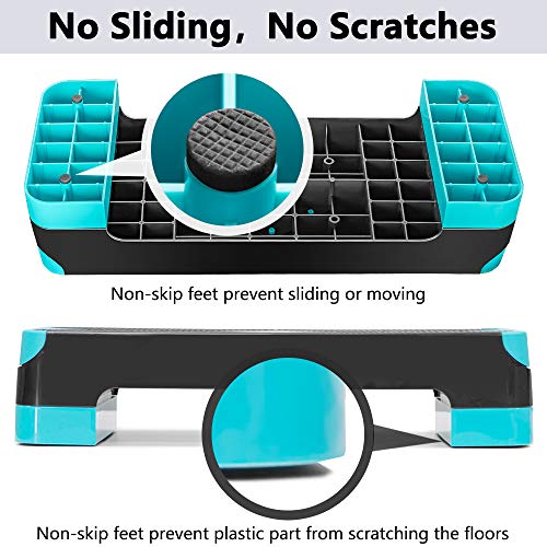 Adjustable Workout Aerobic Stepper, Aerobic Exercise Step Platform with 2 Risers, Exercise Step Deck for Fitness, 26.5" Trainer Stepper with Non-Slip Surface Home Gym & Extra Risers Options - color: Blue&Black