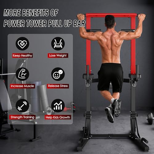 SogesHome Foldable & Height Adjustable Power Tower Pull Up Bar Dip Station