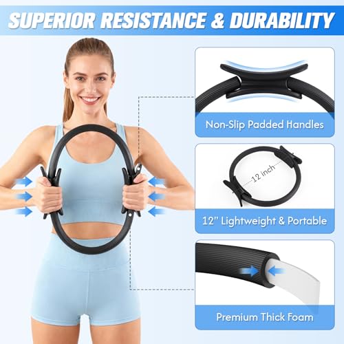 Pilates Equipment, Pilates Kit for Women Home Workouts, at Home Pilates Set with Pilates Ring, Pilates Ball, Long and Loop Resistance Bands, Pilates Socks, Massage Ball, Guide & Bag