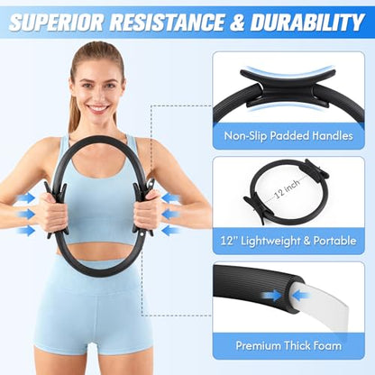 Pilates Equipment, Pilates Kit for Women Home Workouts, at Home Pilates Set with Pilates Ring, Pilates Ball, Long and Loop Resistance Bands, Pilates Socks, Massage Ball, Guide & Bag