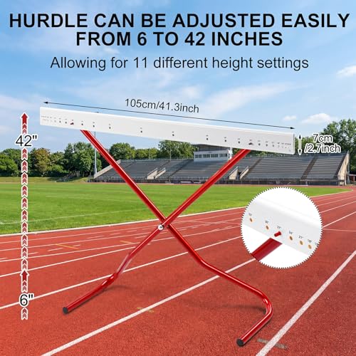2 Set Adjustable Height Hurdles Training Equipment, Sports Track and Field Equipment, Portable Adjustable Hurdles, Practice Training from 6 to 42 Inch, Including Ropes to Secure