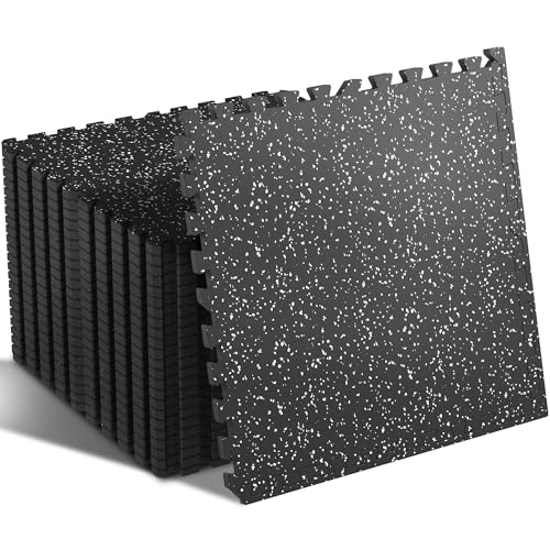 SUPERJARE 0.4'' Thick 24 Pcs 96 Sq Ft Rubber Top Exercise Equipment Mats - size: 24 Tiles (96 Sq Ft)