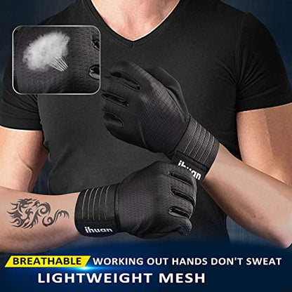 ihuan Workout Gloves for Men Full-Finger: Weight Lifting for Men, Gym Full Hand Gloves for Weightlifting, Deadlift - size: X-Large