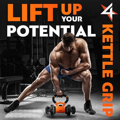 Yes4All Kettlebells Grip, Dumbbell Grip Handle, Convert Dumbbells into Kettlebell for Home Gym, Kettlebell for Weights Plate - color: B. Orange/Black Upgraded