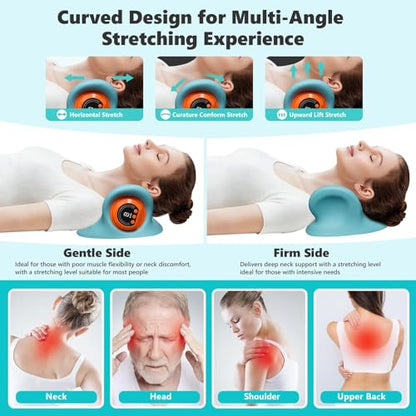 2026 Upgraded 3-in-1 Neck Massager, Portable Cervical Traction Device, 3 Heat Levels & 3 Vibration Modes, Ergonomic Support for Neck Pain Relief & Muscle Relaxation, Home & Office Use
