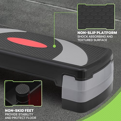 Aerobics Stepper Platform for Exercise Adjustable Compact Workout Step for Cardio, Core and Strength Training