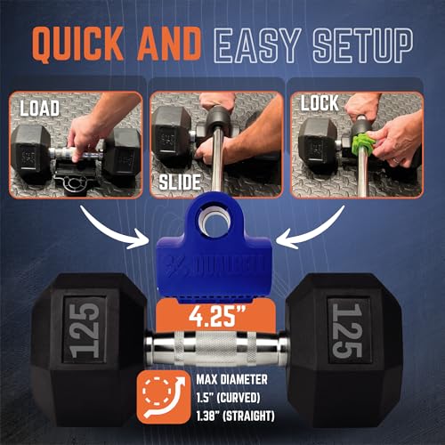 Dumbbell Converter- for 1" bars Superset Dumbbell to Barbell Adapters- hold up to 500lbs- Converts dumbbells for use on 1" diameter barbell - color: Blue Superset w/green weight collars (for standard 1" bar)