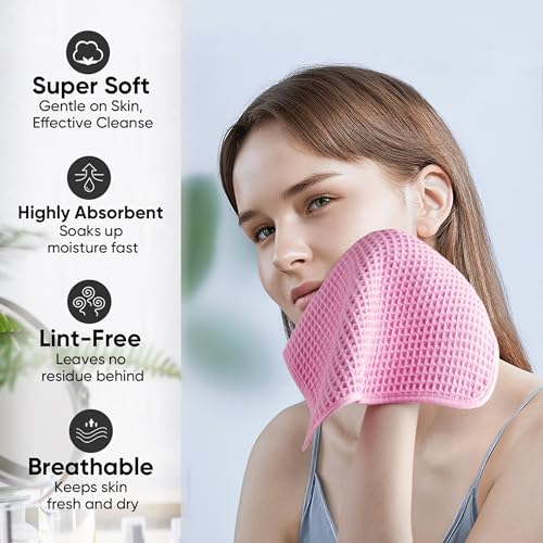 Microfiber Waffle Face Towels, 2 Pieces, Soft, Absorbent, Fast Drying, Lint Free 430 GSM (Pink) - color: Pink