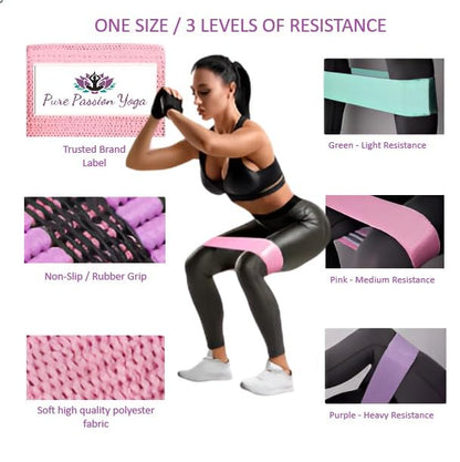 Fabric Resistance Band Set | 3 Tension Bands with Carrying Bag | Fabric Resistance Bands for Hips & Glutes Workouts