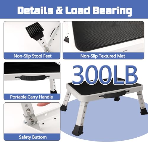 3 Levels Adjustable Height Foldable Step Stool - Heavy Duty Metal Portable Camping Chair with Non-Slip Feet, Collapsible Small Foot Stool for Home, Kitchen, Trip, Patio, Picnic, (White) - style: Metal