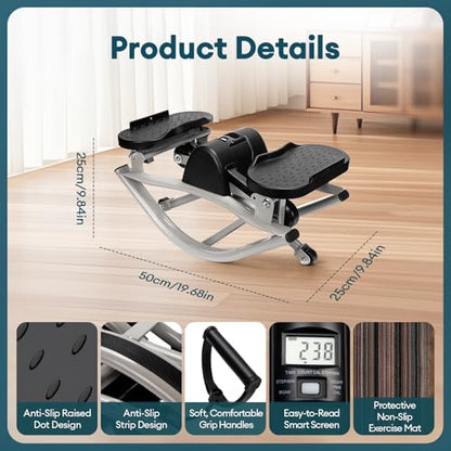 Rock Fitness Stepper, Lateral Step Rocker Side to Side for Exercise at Home with Resistance Bands & Non-Slip Mat - Exercise Step Balance Board Workout Machine for Home Apartment Dormitory