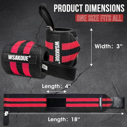 WSAKOUE Weightlifting Wrist Wraps - 18" Professional Wrist Support with Heavy-Duty Thumb Loop for Powerlifting, Bench Press & Strength Training- Adjustable Gym Wrist Straps for Men & Women - color: Red