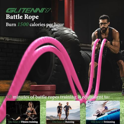 1 inch 30ft Pink Battle Rope Workout Rope Battle Ropes for Home Gym Exercise for Working Out for Exercise Training Weighted Workout - style: 1 inch Pink
