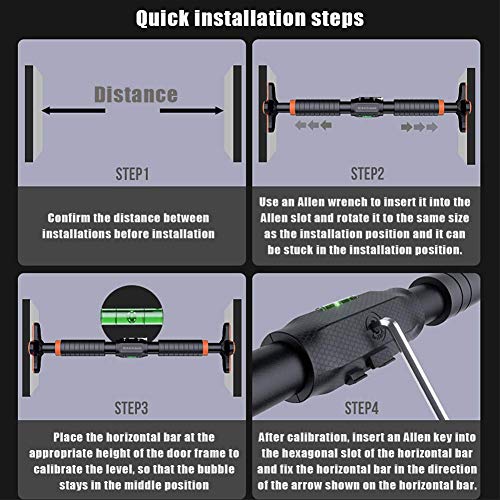 Doorway Pull Up/Chin Up Bar No Screw Installation Adjustable Width Fitness Workout Bar Home Gym Equipment with Anti-Slip Mat & Spirit Level Design Smooth and Safe Use, Supports to 400Kg