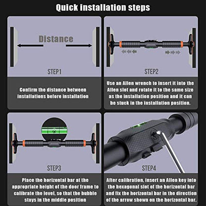 Doorway Pull Up/Chin Up Bar No Screw Installation Adjustable Width Fitness Workout Bar Home Gym Equipment with Anti-Slip Mat & Spirit Level Design Smooth and Safe Use, Supports to 400Kg