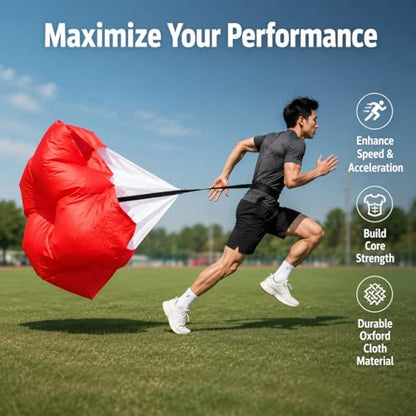 Red Parachute for Sprint Training, Running Resistance Parachute Speed Training Equipment, Oxford Material Athletic Gear