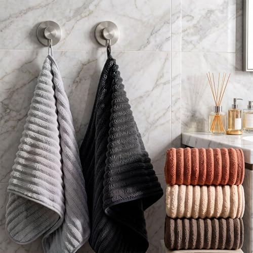 Luxury 4-Piece Quick-Dry Bath Towel Set 27.5X 55 Inches – Ultra Soft Microfiber for Bathroom, Bar, Pool, Gym & Travel – Elegant Twill Design - color: Darkgrey-lightgrey-coffe-orange