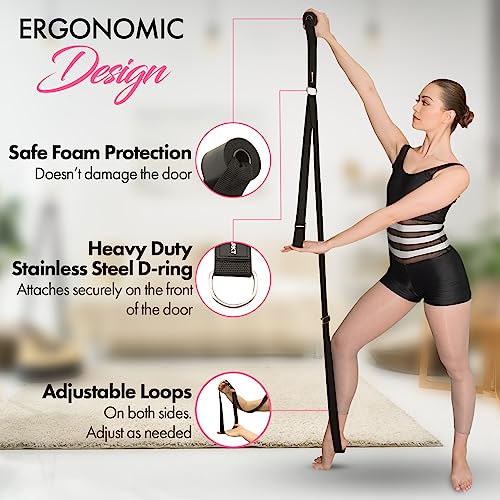 Stretching Strap With Door Anchor - Stretching Equipment to Improve Legs Flexibility - Splits Trainer For Home Ideal In Ballet, Dance, Cheerleading, Taekwondo, Yoga, Pole Dancing & Gymnastics - color: Black