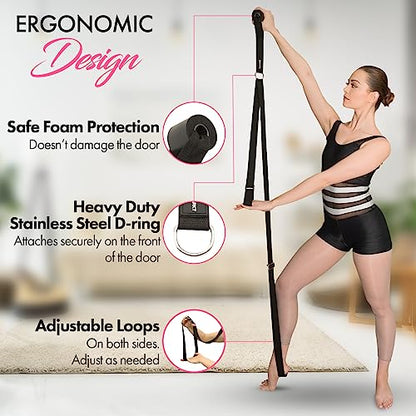 Stretching Strap With Door Anchor - Stretching Equipment to Improve Legs Flexibility - Splits Trainer For Home Ideal In Ballet, Dance, Cheerleading, Taekwondo, Yoga, Pole Dancing & Gymnastics - color: Black
