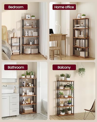VASAGLE 5-Tier Shelf, Storage Shelves, Bookcase with Shelves, Living Room - color: Rustic Brown + Ink Black, size: 5 Tiers (23.6"W)