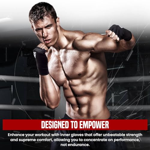 RDX Boxing Hand Wraps Inner Gloves Men Women, Half Finger Elasticated Bandages, Under Mitts Fist Protection, Muay Thai, Kickboxing, MMA, Martial Arts Speed Bag Punching Training - color: Full Black, size: Medium