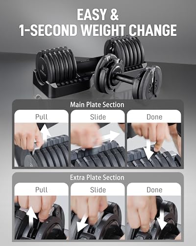 BYZOOM FITNESS Pure Series Adjustable Dumbbell - 12.5/25/27.5/50/55/75lb - ONE UNIT OR PAIR(check QTY before purchase) - 5-in-1/ 10-in-1 / 15-in-1 / 21-in-1 Flexible Hand Weights for Home Apartment Garage Gym, Strength Training & Fitness Workouts, White O