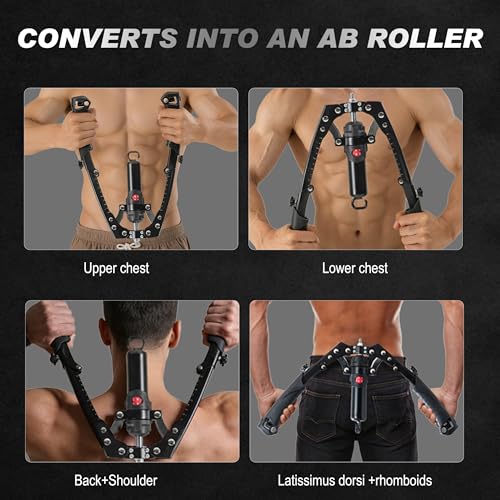 Hydraulic Arm Trainer, 1/3-in-1 Adjustable 22-440lbs Chest Expander with Ab Roller Wheel, Home Gym Full Body Fitness Equipment for Arm Chest Shoulder Abdominal Muscle Training for Men Women