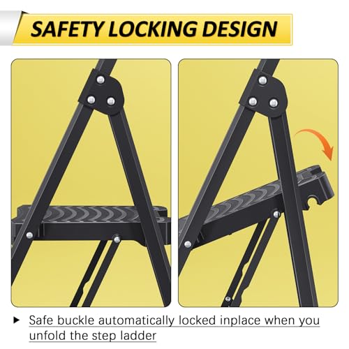 KINGRACK Step Ladder 4 Step Folding, 900lbs 4 Step Ladder with Anti-Slip Wide Pedal and Handrails, Lightwight Household Ladder, Pass 900LBS Testing, for Your Kitchen, Pantry, Closets, Office Use - size: 4-step with handrail