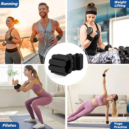Wrist and Ankle Weights for Women & Men 2 Pack (1lb Each), Adjustable Silicone Wearable Arm & Leg Weights for Pilates, Gym, Yoga, Cardio, Strength Training - color: Black