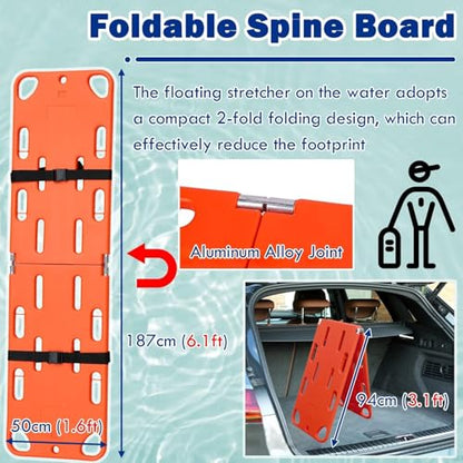 Compact Stretcher Backboard Rescue Kit, Lightweight Floating Spine Board for Water Rescue, for Beach/Pool/River Emergencies, with Head Neck Immobilization