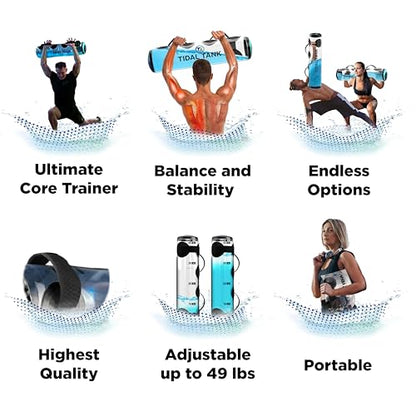 Tidal Tank Tube - The Original Aqua Bag - Water Weight Bag up to 79 lbs - Adjustable Workout Sand Bags Weights Alternative - Portable Sandbag Fitness Equipment Set, Home Exercise Gym - Including App - color: Classic: max. 49 lb