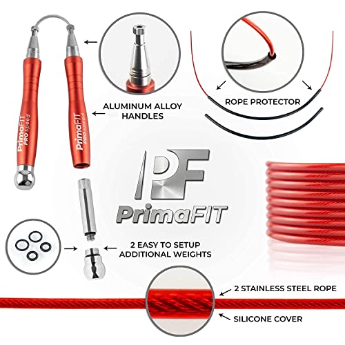 Jump Rope Pro Speed Skipping Rope Adjustable Adult Jumping Rope Weighted Aluminium Handles for Double Dutch Boxing Workout Crossfit Exercise Fitness Spare Cable Weights Protectors Carry Bag - color: Red