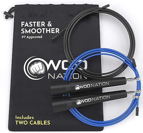 WOD Nation Adjustable Speed Jump Rope For Men, Women & Children - Blazing Fast Fitness Skipping Rope Perfect for Boxing, MMA, Endurance - color: Black