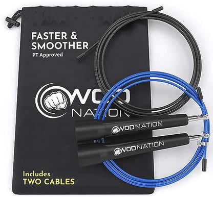 WOD Nation Adjustable Speed Jump Rope For Men, Women & Children - Blazing Fast Fitness Skipping Rope Perfect for Boxing, MMA, Endurance - color: Black