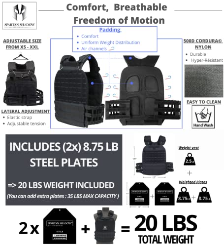 Adjustable Weighted Vest Men,20lb Weight Vest,Fitness Training vest, Workout vest: Murph Vest. Chaleco con peso. Endurance Training,Weight Vest for men workout. Sport Equipment ™