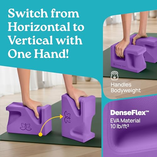 PRO Yoga Blocks | Ergonomic Yoga Block 2 Pack for Wrist Comfort and Support | EVA Foam Exercise Blocks, 2x Knee Pads & Yoga Strap | Pilates Block Set | Bricks to Eliminate Wrist Pain